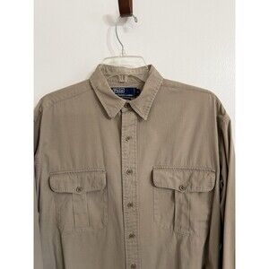 Vintage Polo Ralph Lauren Huntley Long Sleeve Button Down Shirt MEDIUM-Khaki Y2K